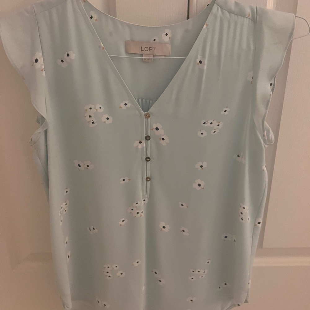 LOFT Sky Blue Floral Blouse